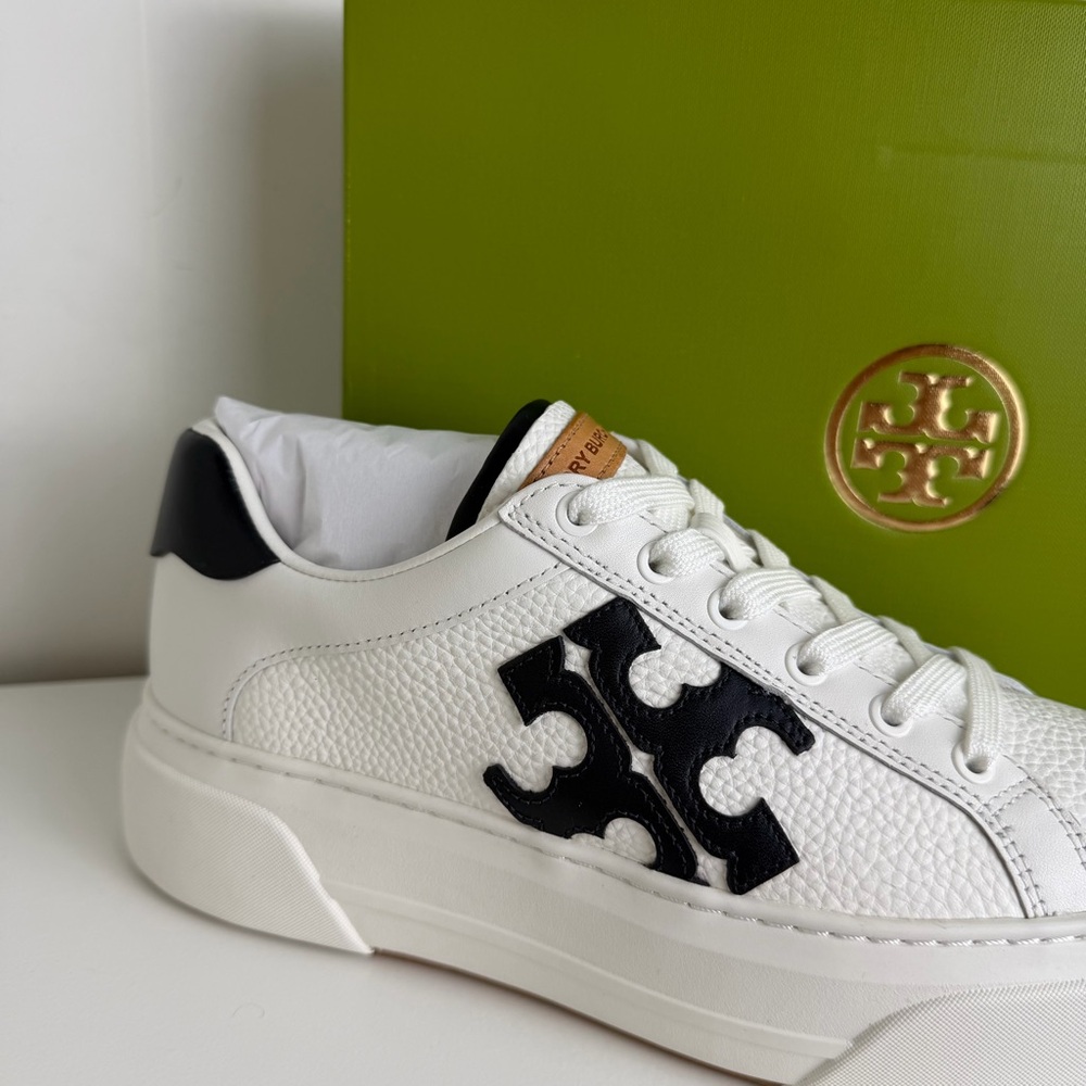 Tory Burch White and Navy Leather Sneakers - Picture 13 of 16